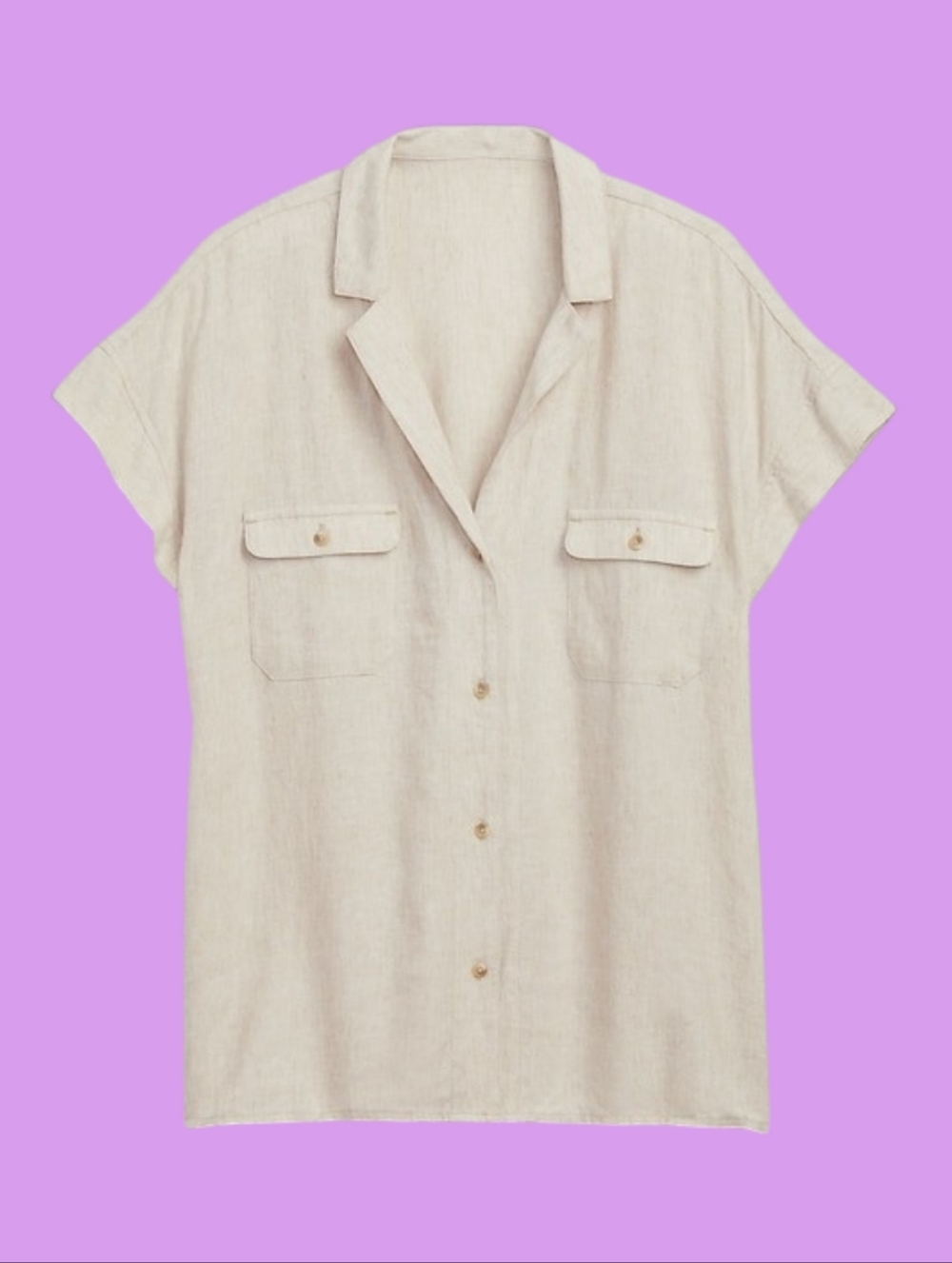 Old Navy Linen-Blend Utility Short-Sleeve Shirt - khaki - Women's Size S
